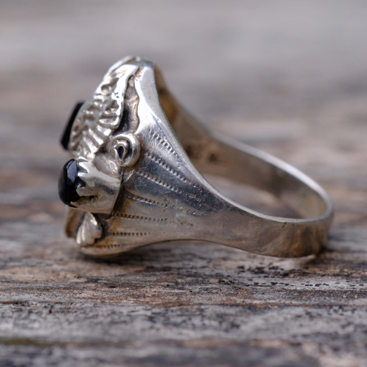 Vintage Sterling Onyx Eagle Ring 12.5