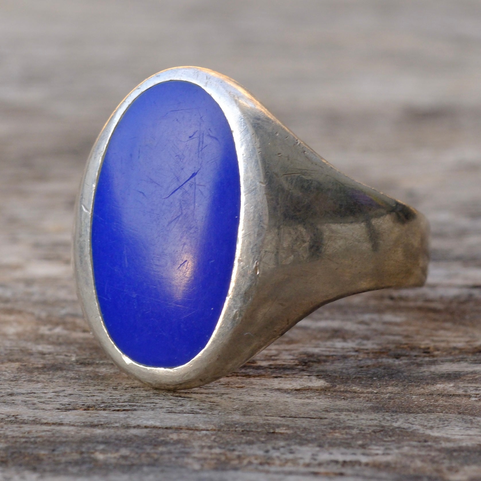 Vintage Sterling Lapis Signet Ring 13.75
