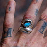 Vintage Sterling Turquoise Feather Ring 8.25