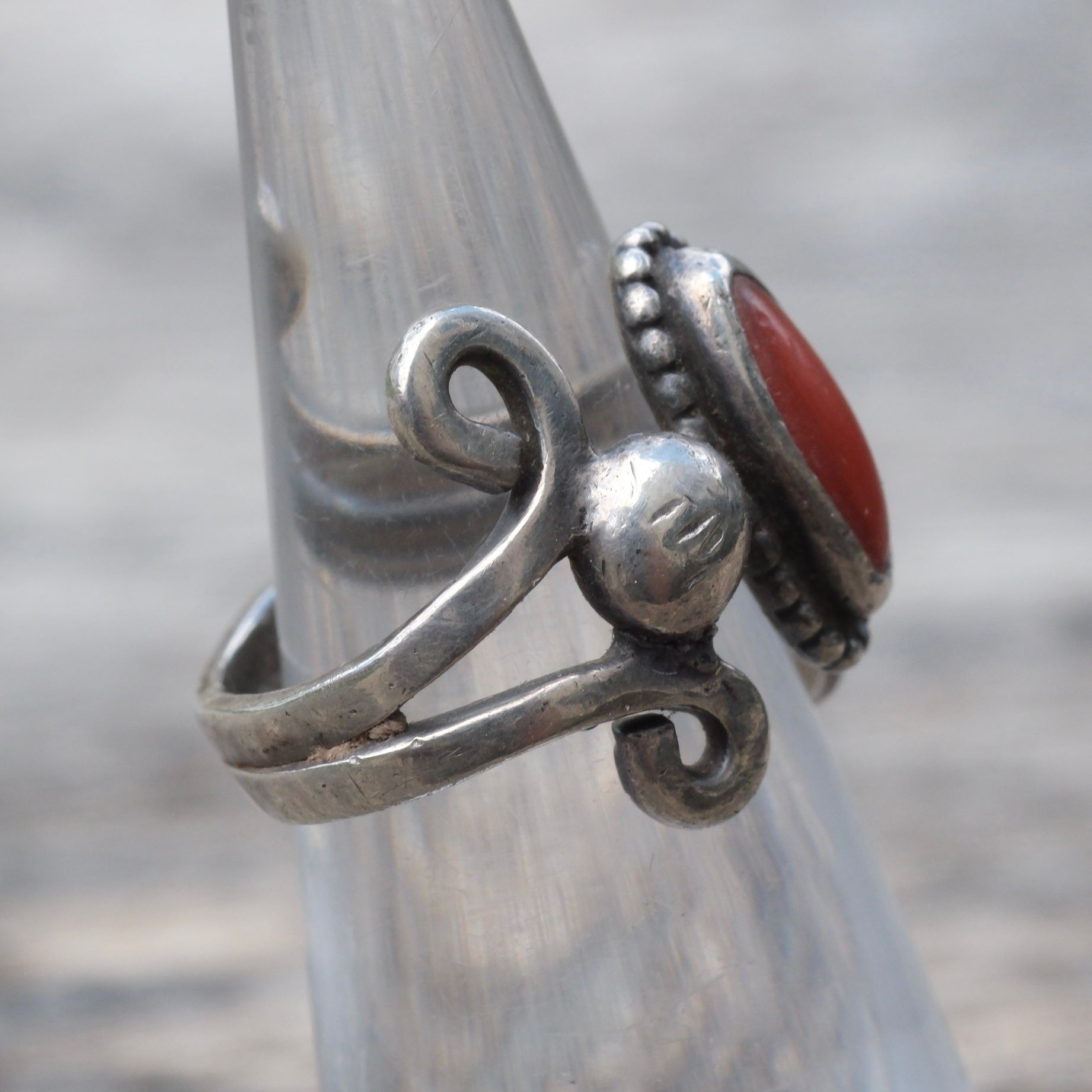 Vintage Sterling Coral Ring 5.5