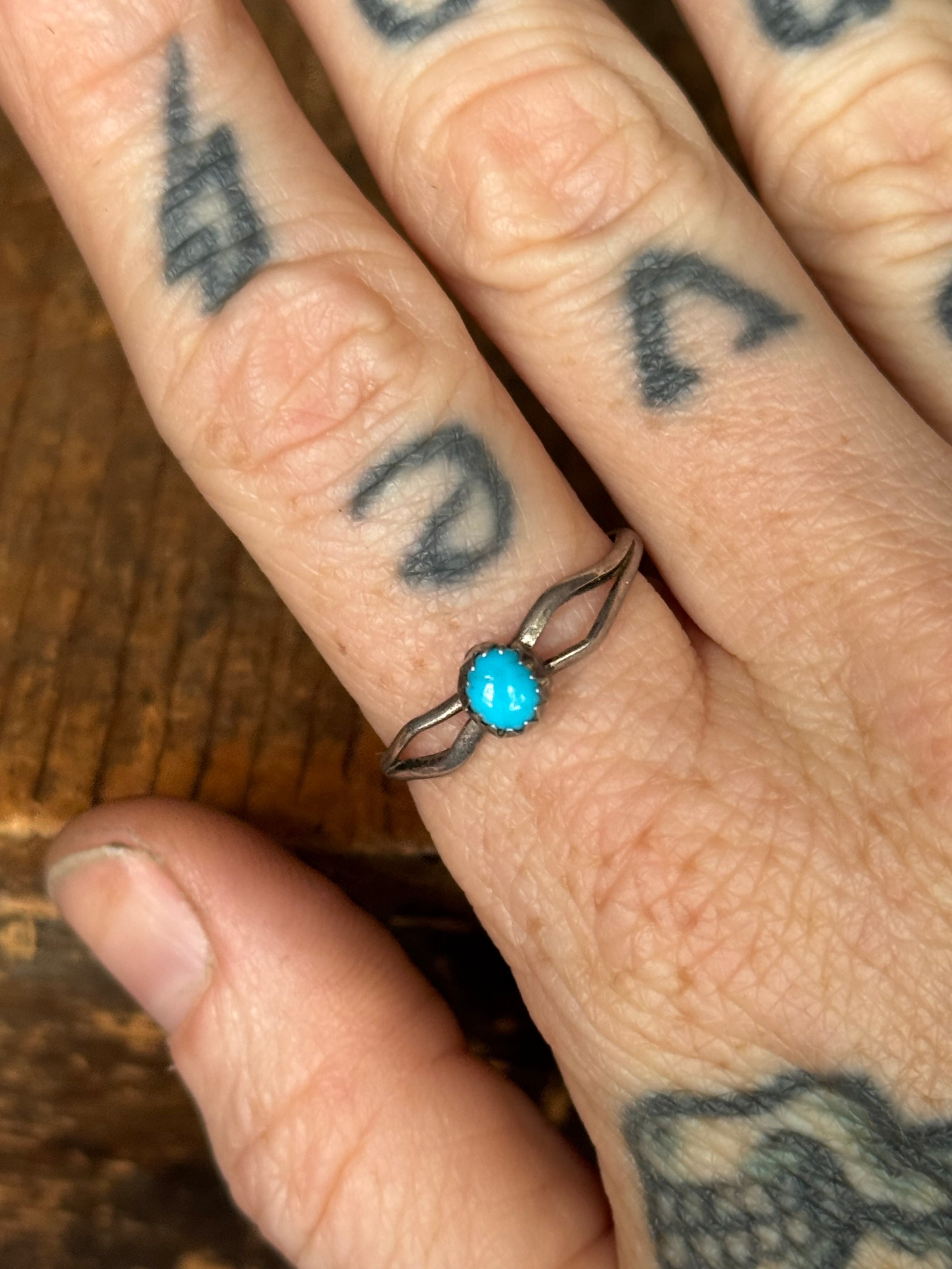 Vintage Sterling Silver Turquoise Diamond Stacker Ring 9.75