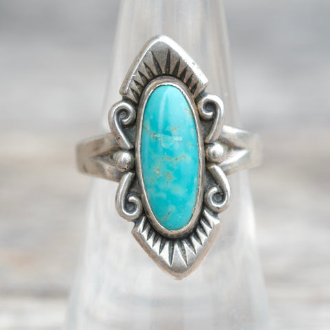 Vintage Sterling Turquoise Ring 6.75