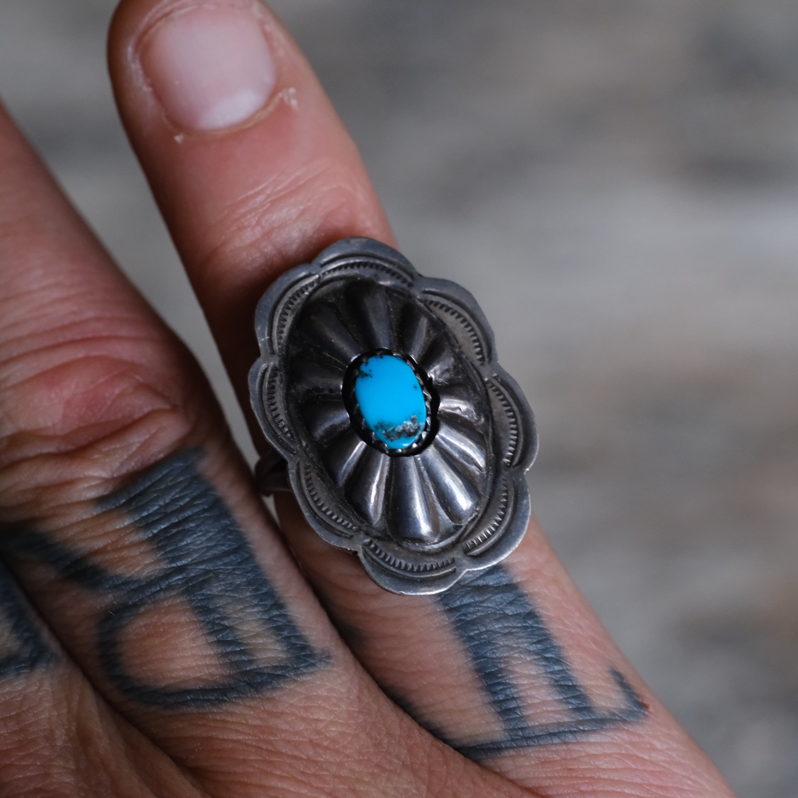 Vintage Sterling Turquoise Concho Ring 5.75