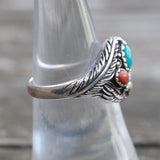 Vintage Sterling Turquoise and Coral Eagle Ring 6.75