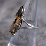 Vintage Sterling Lapis and Mother Of Pearl Feather Ring 6.75
