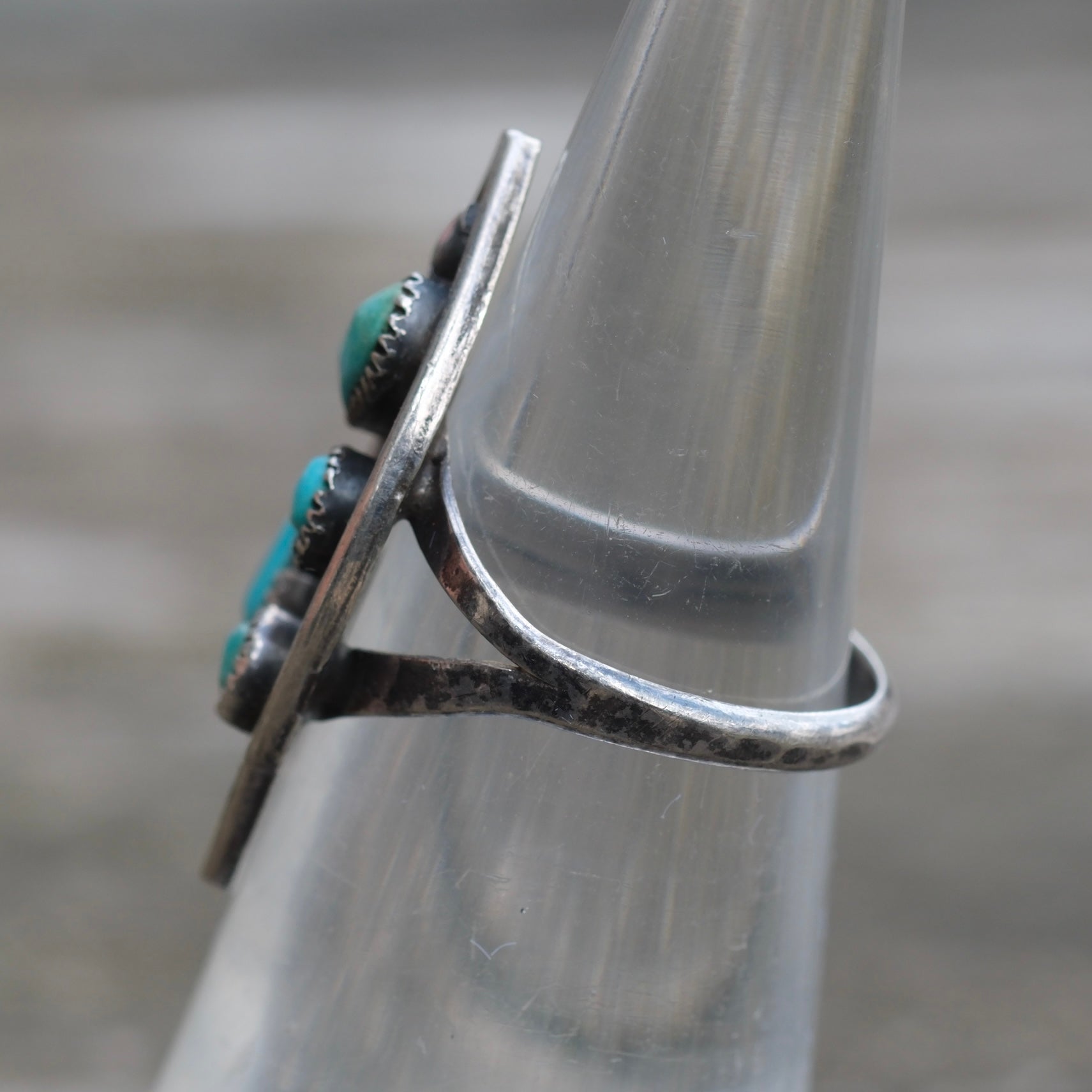 Vintage Sterling Turquoise Cluster Ring 4.25