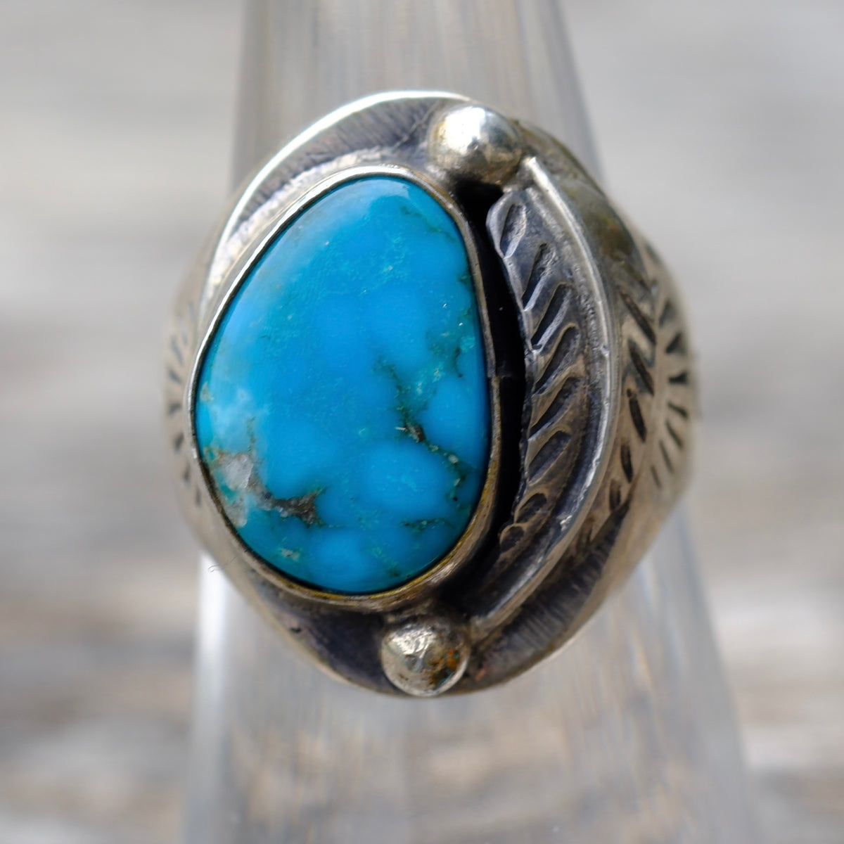 Vintage Sterling Turquoise Feather Ring 6.75