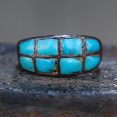 Vintage Sterling Turquoise Inlay Band 7