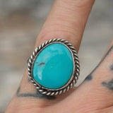 Vintage Sterling Turquoise Roper Ring 5.5