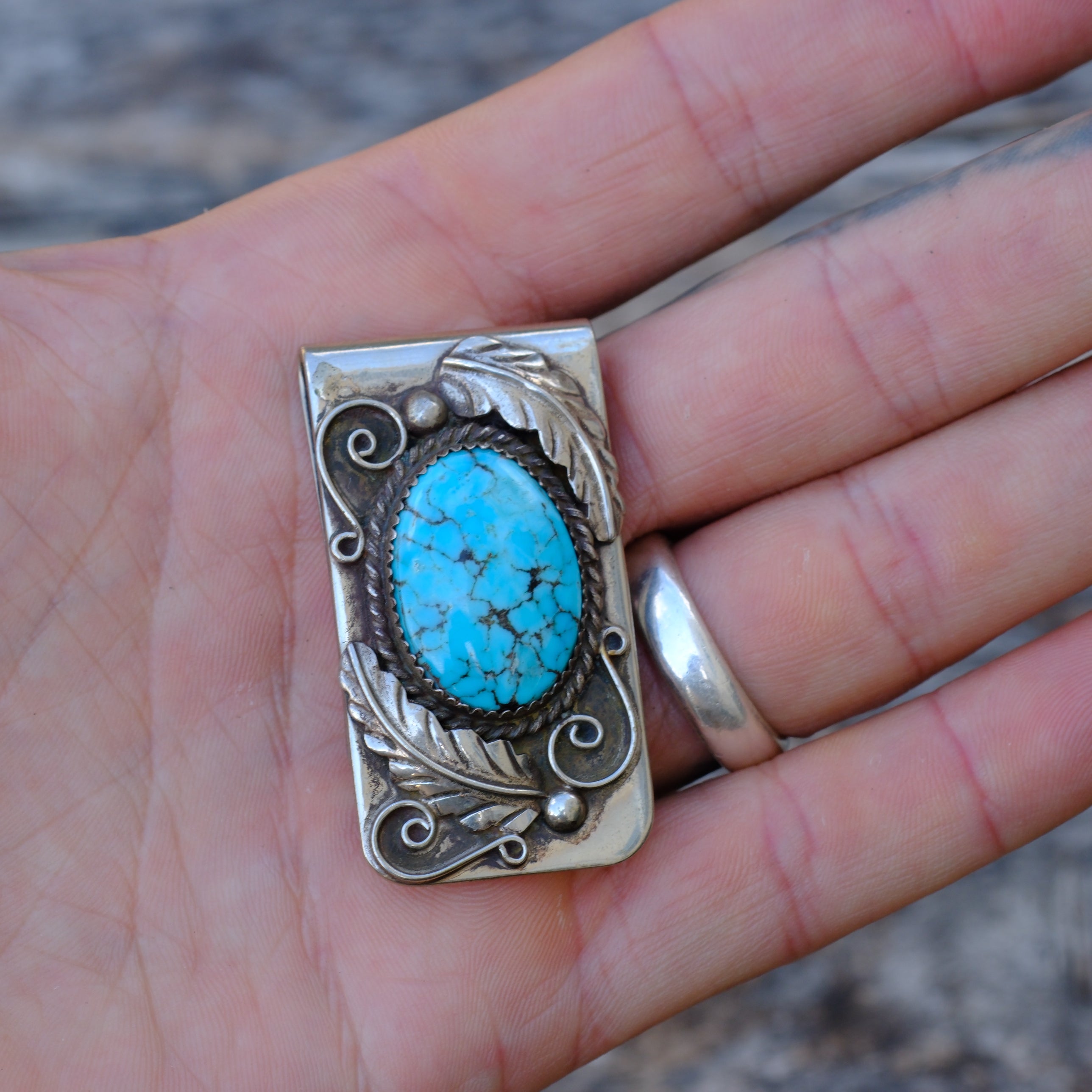 Vintage Turquoise Feather Money Clip
