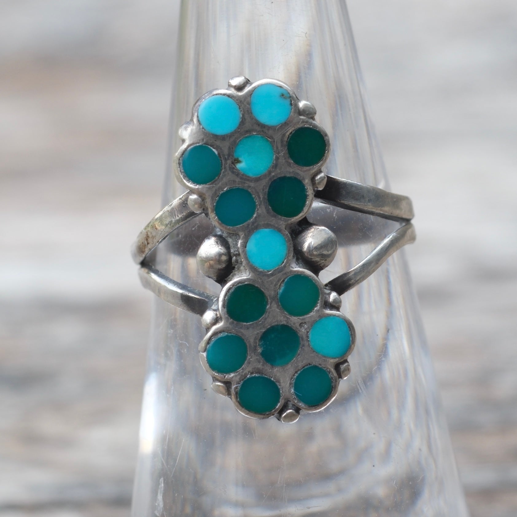 Vintage Sterling Zuni Inlay Flower Ring 5.25