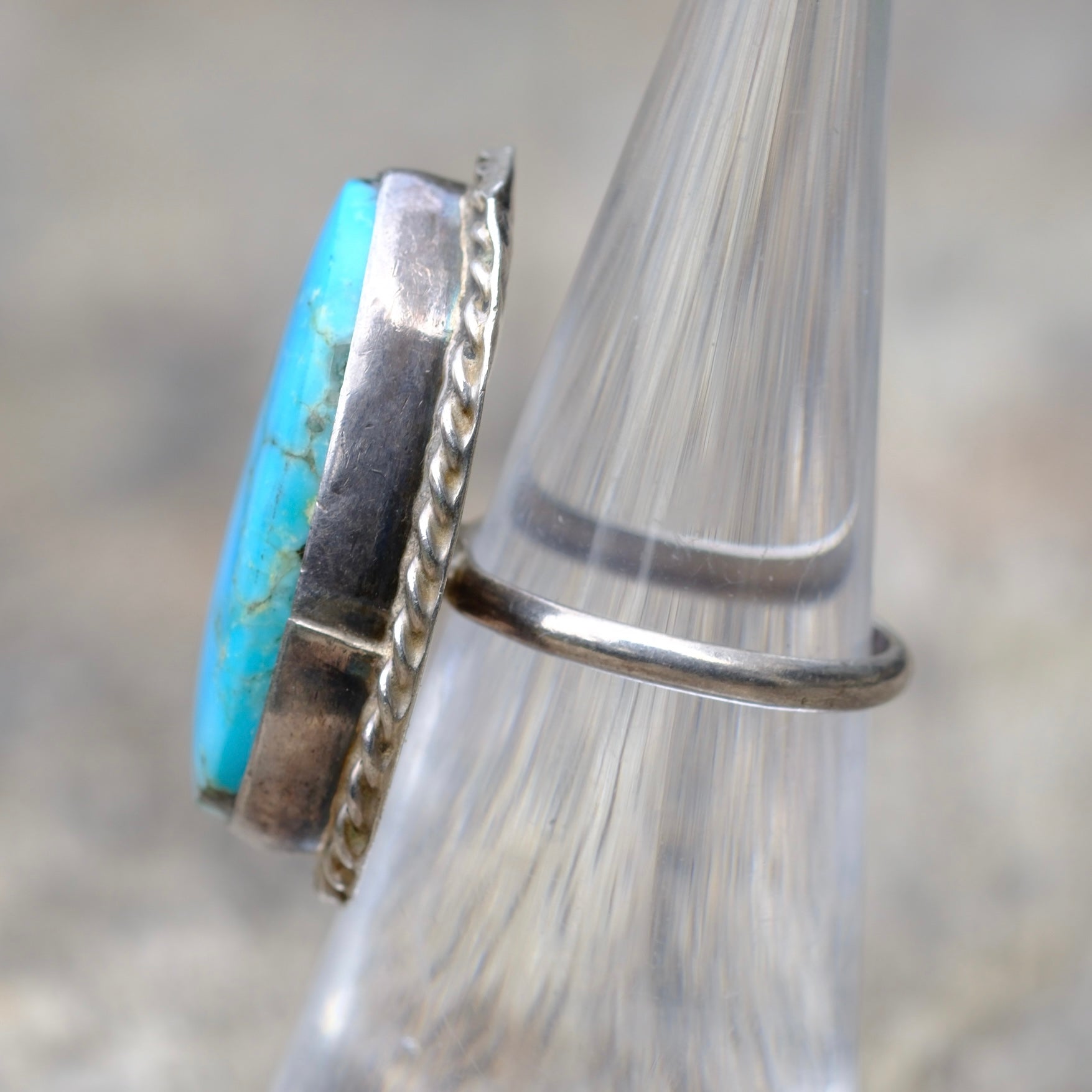 Vintage Sterling Turquoise Roper Ring 4.5