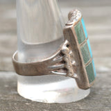Vintage Sterling Turquoise and Malachite Inlay Ring 12