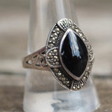 Vintage Sterling Onyx Marcasite Ring 10.75