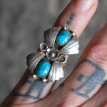 Vintage Sterling 2-Stone Turquoise Blossom Ring 5