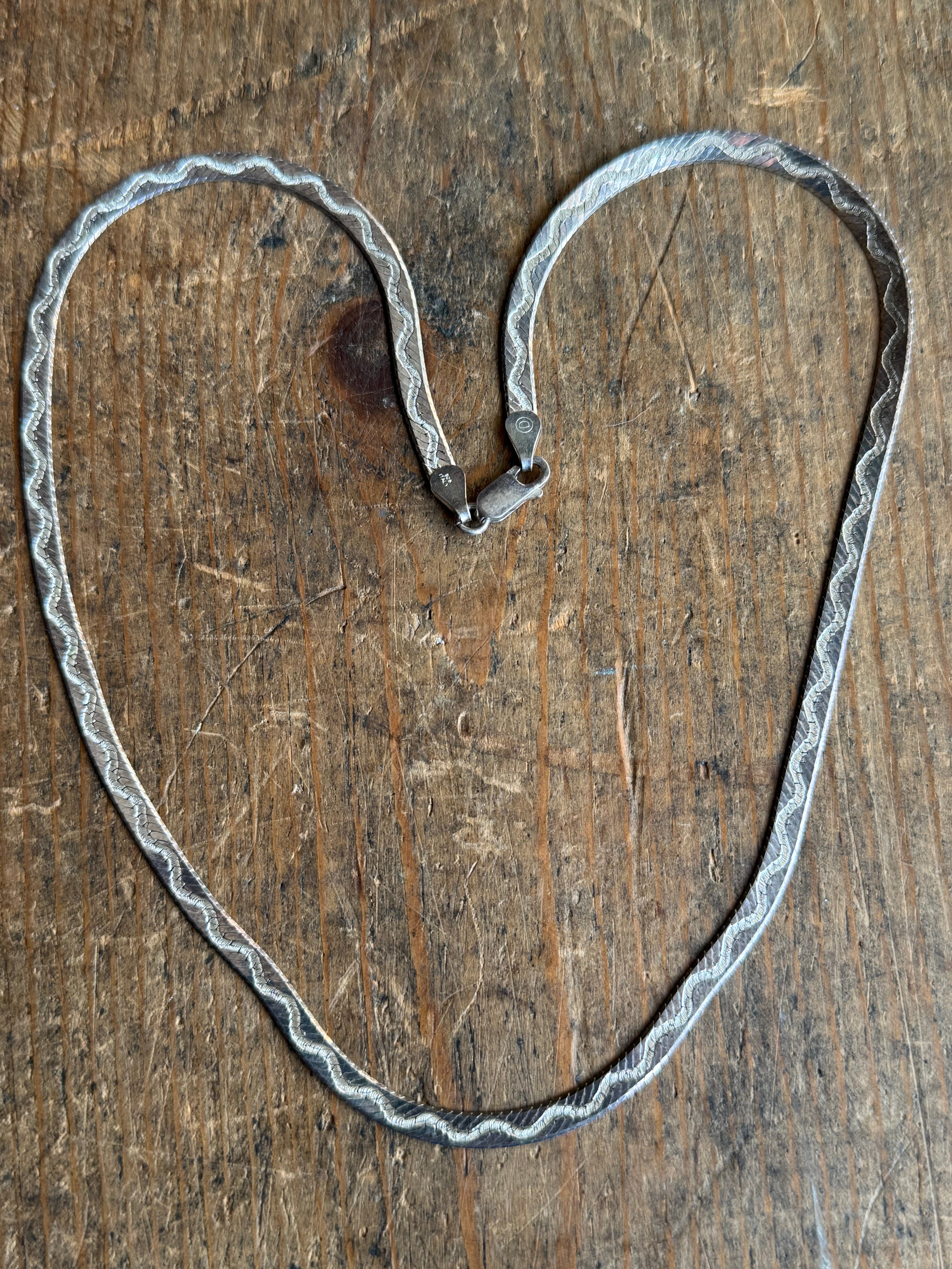 Vintage Sterling Silver 18” Etched Herringbone Chain