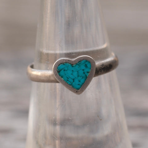 Vintage Sterling Turquoise Heart Ring 5.5