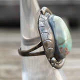 Vintage Sterling Turquoise Feather Ring 6.25