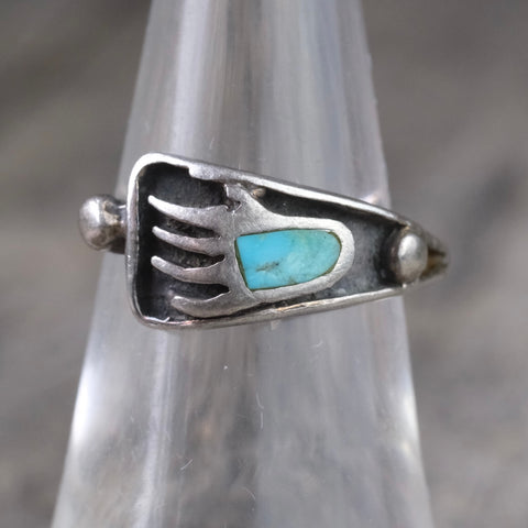 Vintage Sterling Turquoise Bear Paw Band 6.5