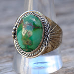 Vintage Sterling Turquoise Ribbed Bandf Ring 11.75
