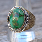 Vintage Sterling Turquoise Ribbed Bandf Ring 11.75