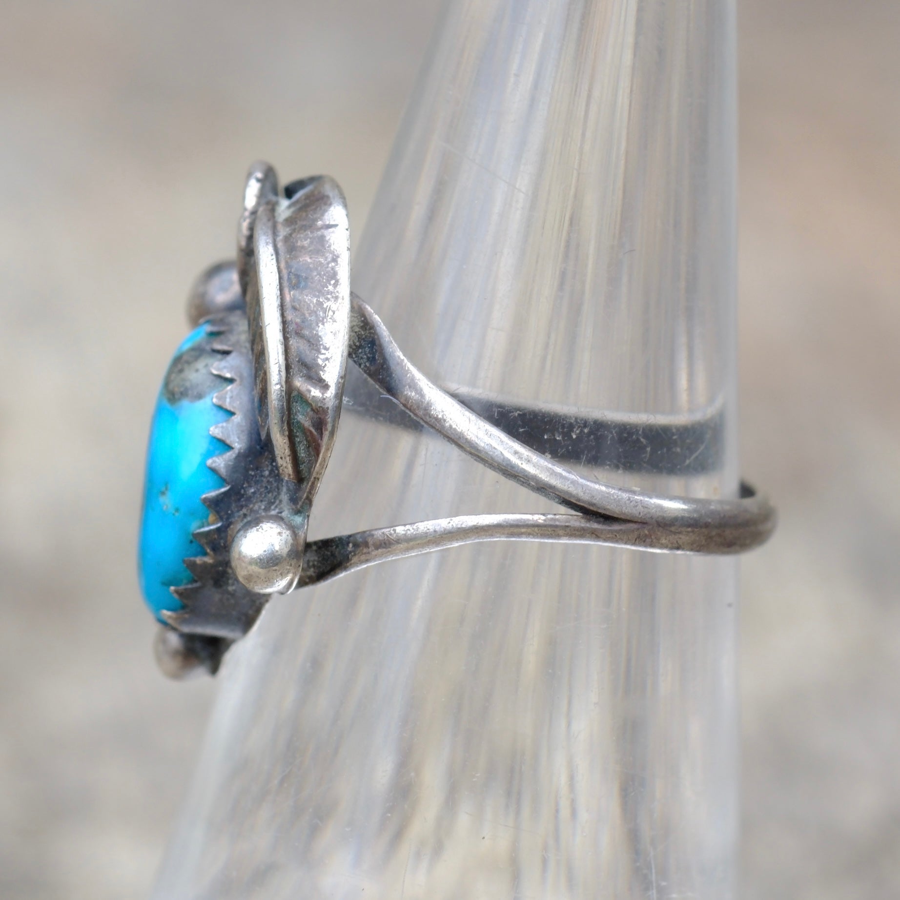 Vintage Sterling turquoise Feather Ring 5.25