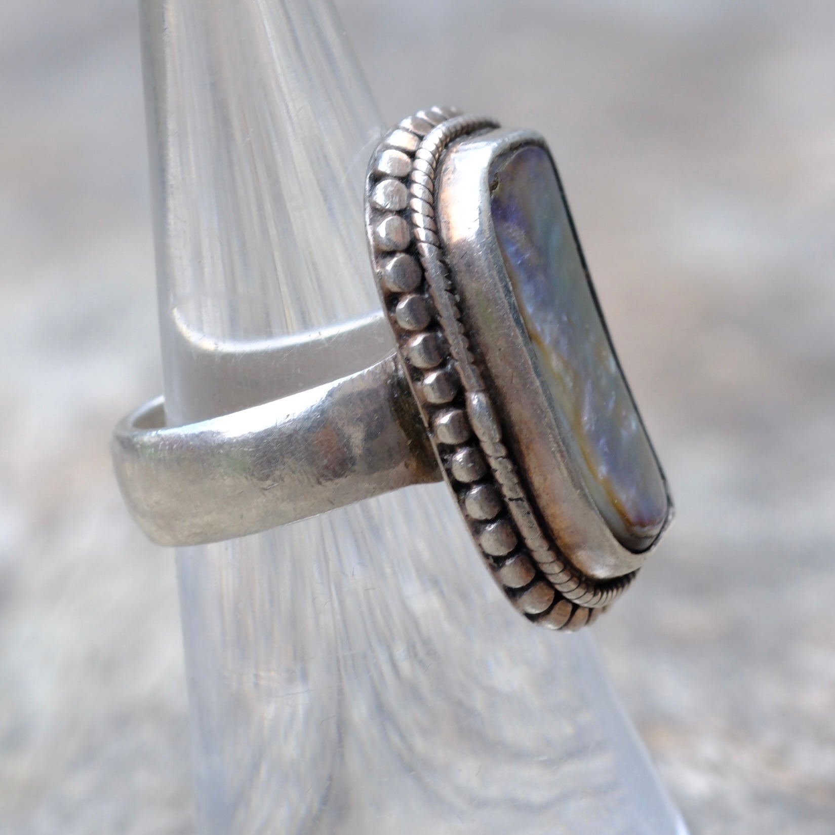 Vintage Sterling Silver Chunky Abalone Ring 6