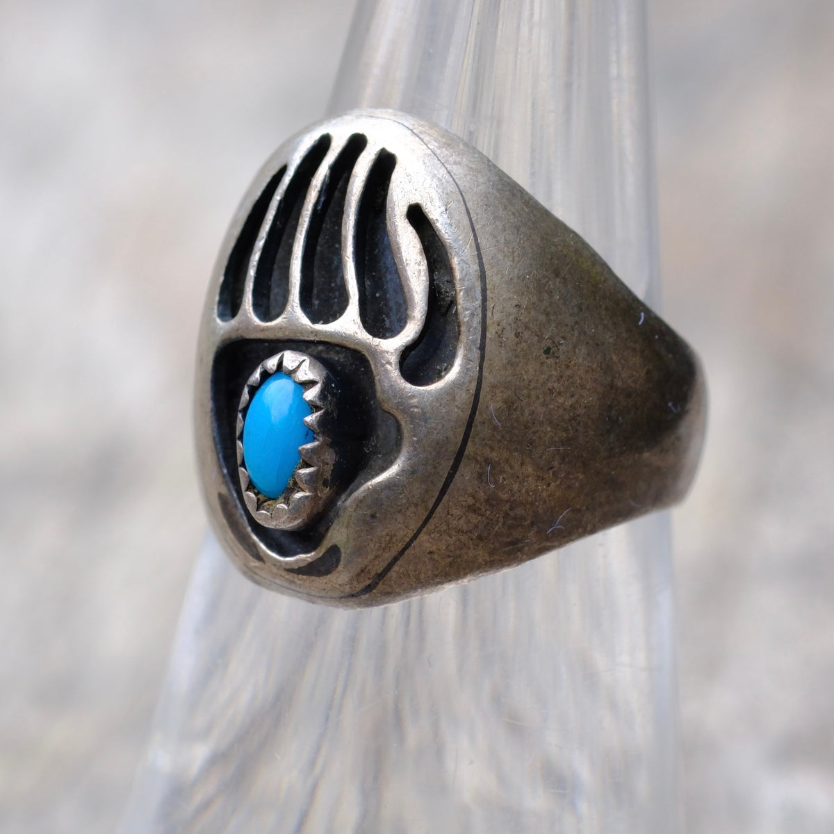 Vintage Sterling Turquoise Bear Paw Ring 5.75