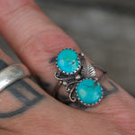 Vintage Sterling Turquoise Feather Ring 6.75