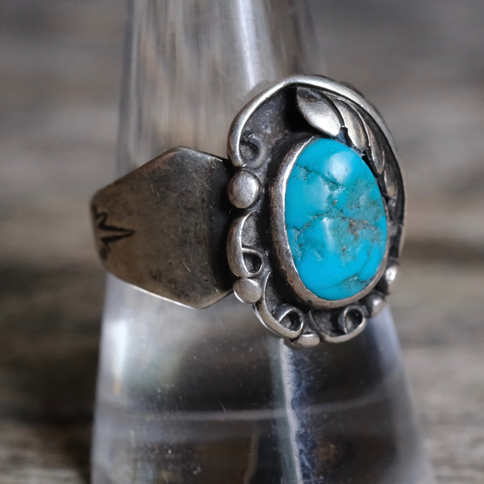Vintage Sterling Turquoise Feather Ring 9