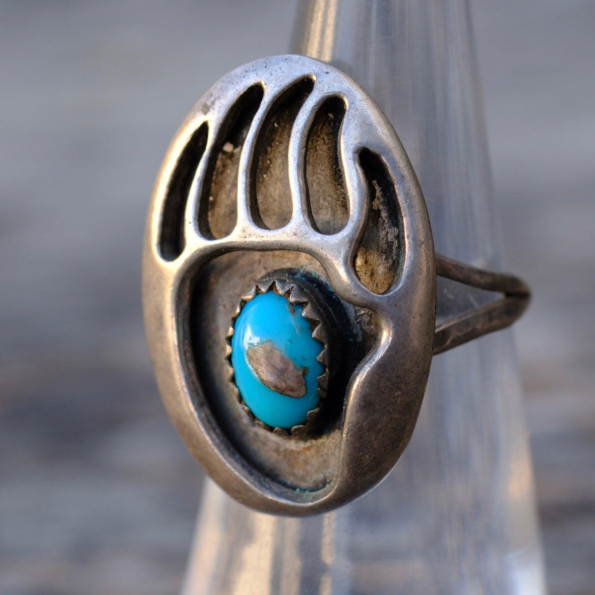 Vintage Sterling Turquoise Bear Paw Ring 5.75