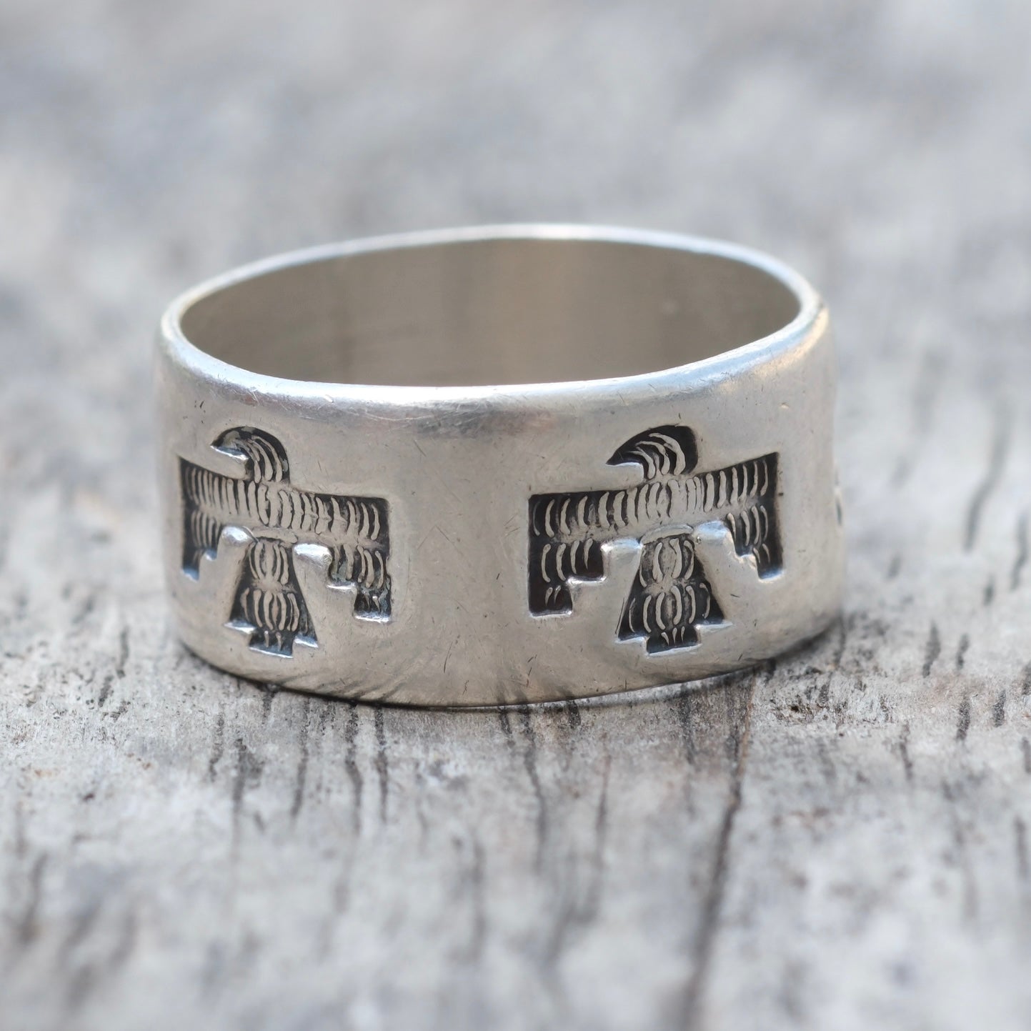 Vintage Sterling Thunderbird Band Ring 8.25