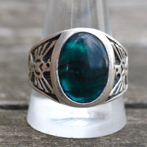 Vintage Sterling Abalone Thunderbird Ring 12.75