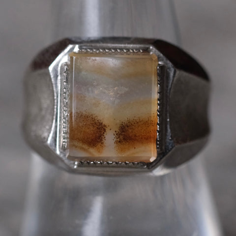 Vintage Sterling Mid Century Agate Signet Ring 8