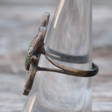 Vintage Sterling Turquoise Floral Ring 7.25
