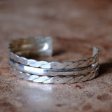 Vintage Sterling Silver Thick Braided Cuff Bracelet 7"