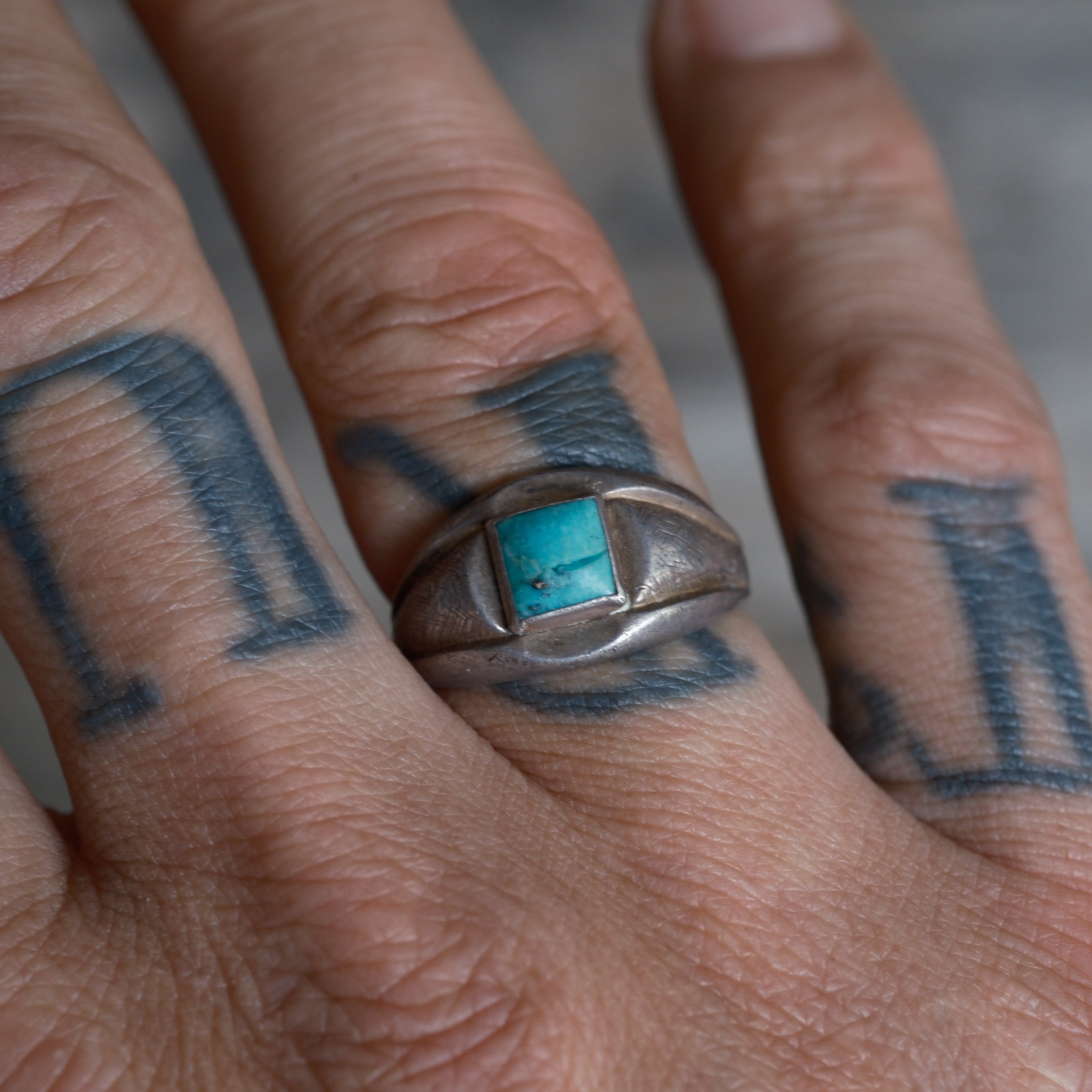 Vintage Sterling Turquoise Trading Post Band Ring 8.25
