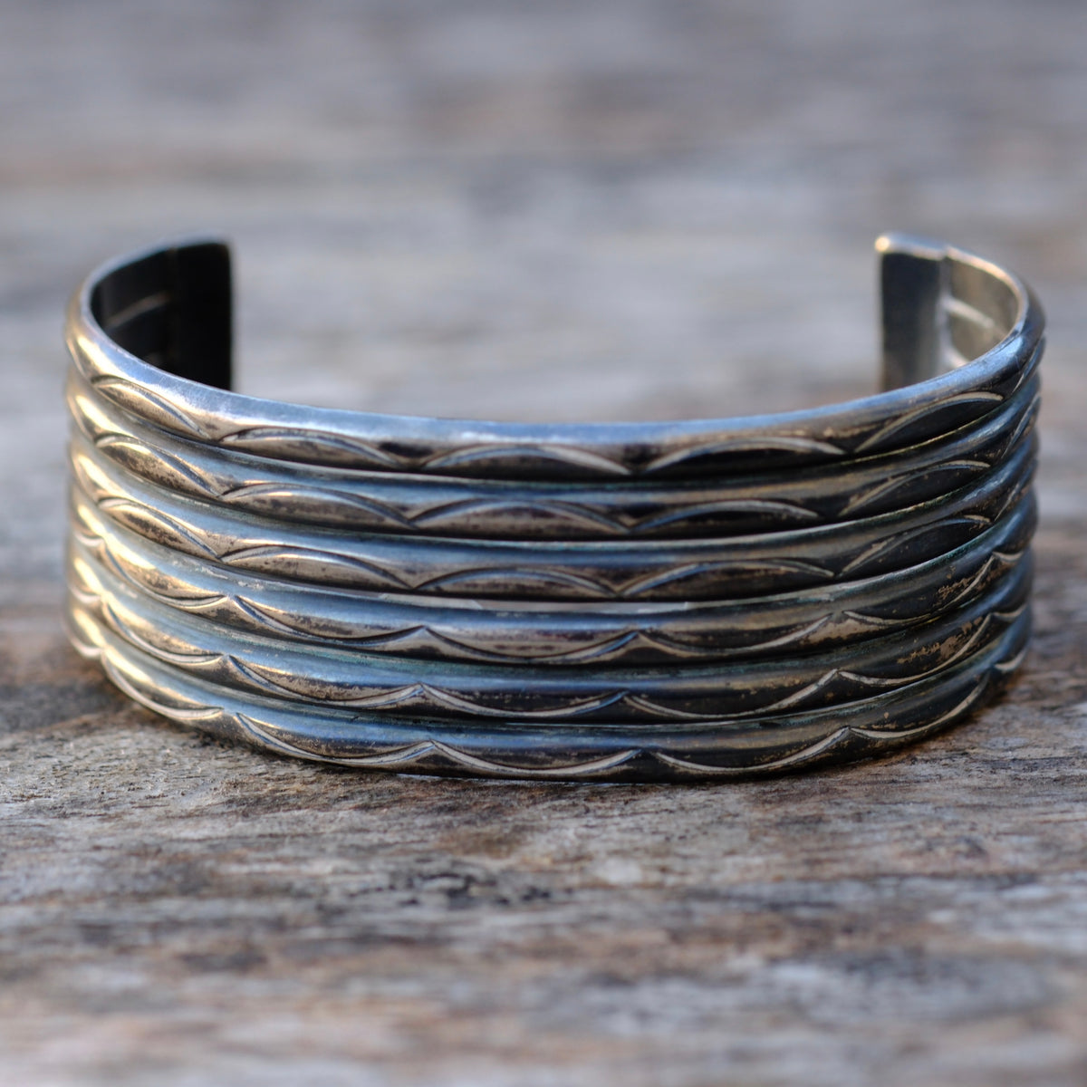 Vintage Sterling Silver Stamped Row Cuff Bracelet