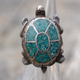 Vintage Sterling Turquoise Inlay Turtle Ring 2