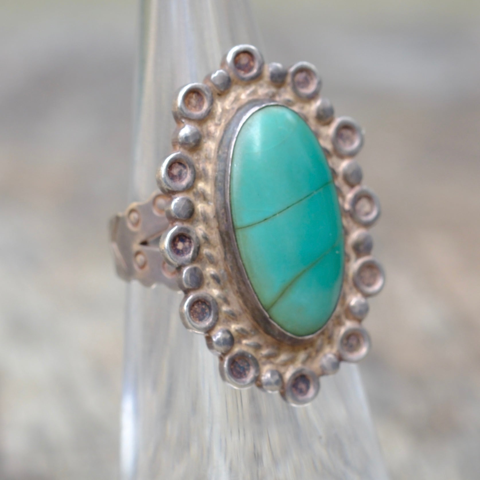 Vintage Sterling Turquoise Ring 4.5