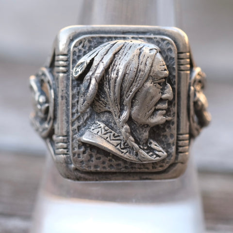 Vintage Sterling Silver Big Chief Ring 9.75