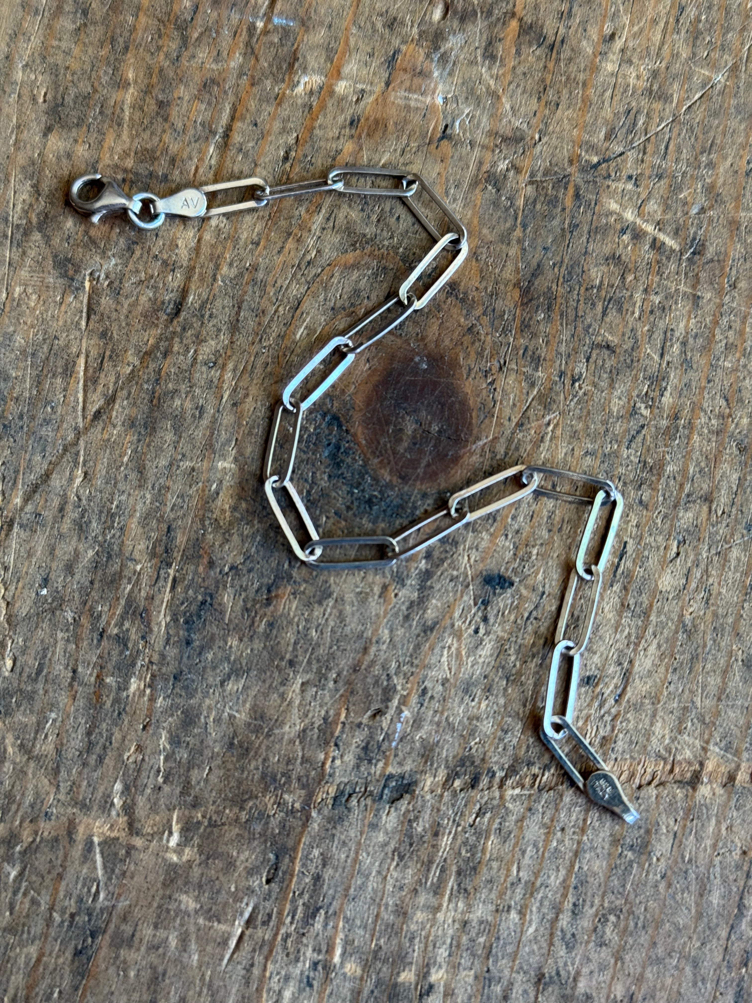Vintage Sterling Silver Paperclip Chain Bracelet 7"