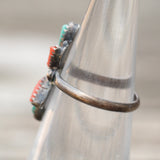 Vintage Sterling Turquoise and Coral Cluster Ring 4.5