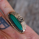 Vintage Sterling Malachite Blossom Ring 6.75