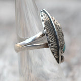 Vintage Sterling Turquoise Feather Ring 5.5