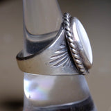 Vintage Sterling Mother Of Pearl Stamped Band Ring 8