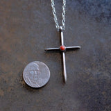 Vintage Sterling Coral Sandcast Cross Necklace