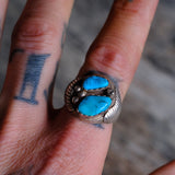 Vintage Sterling 2- Stone Turquoise Ring 10.5
