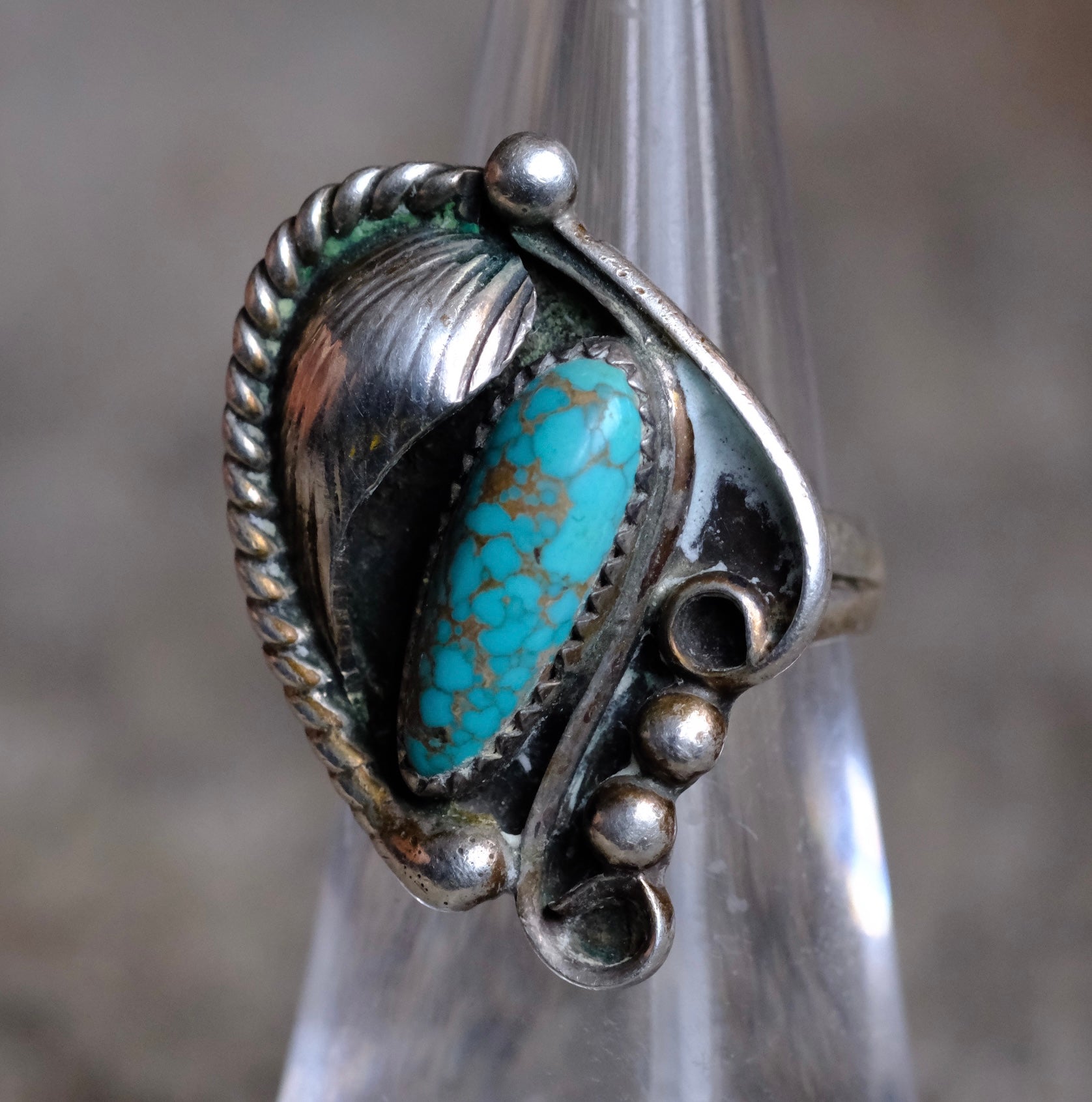 Vintage Sterling Turquoise Feather Ring 6