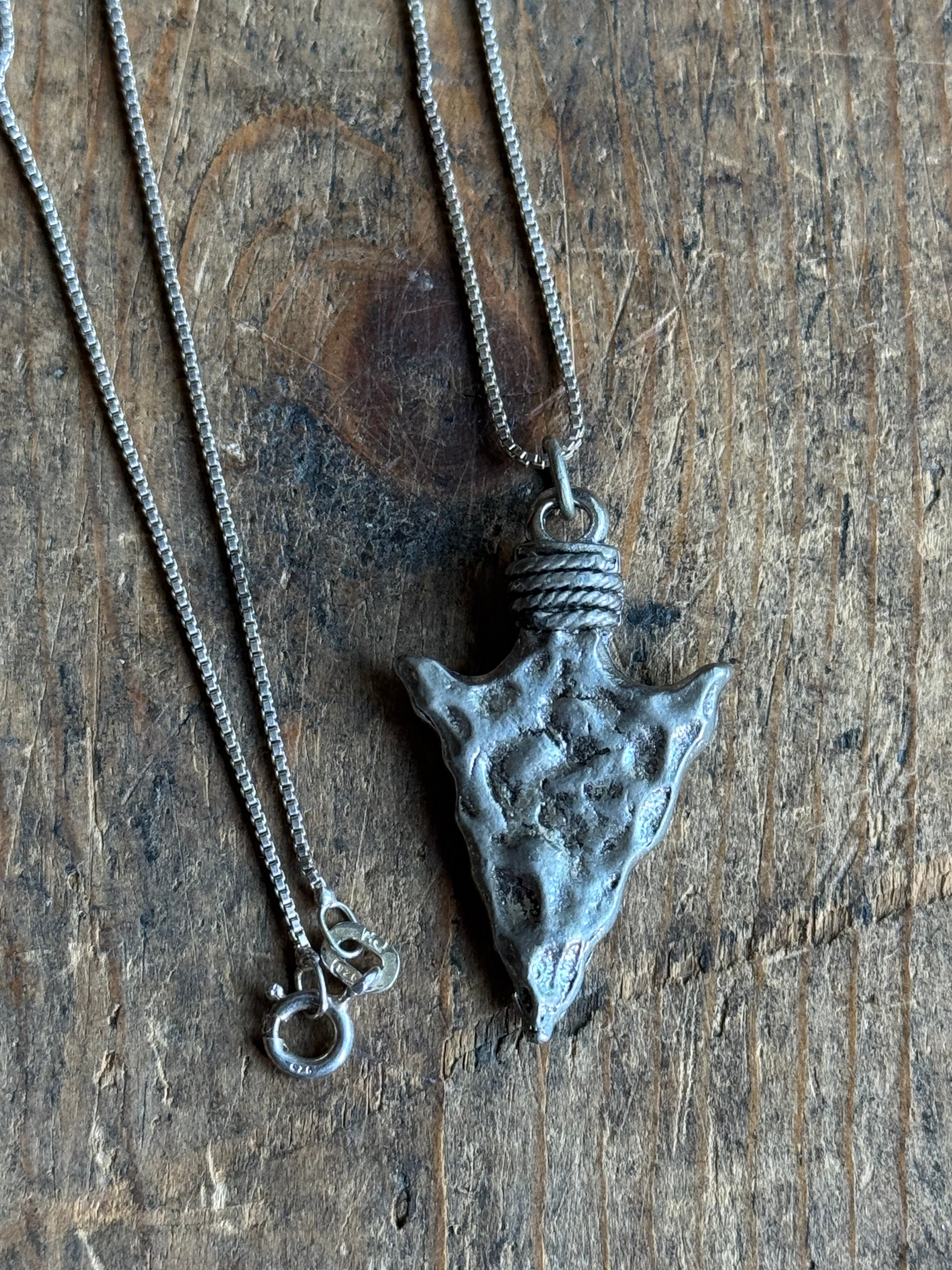 Vintage Sterling Silver Arrowhead & Copper Coin Necklace